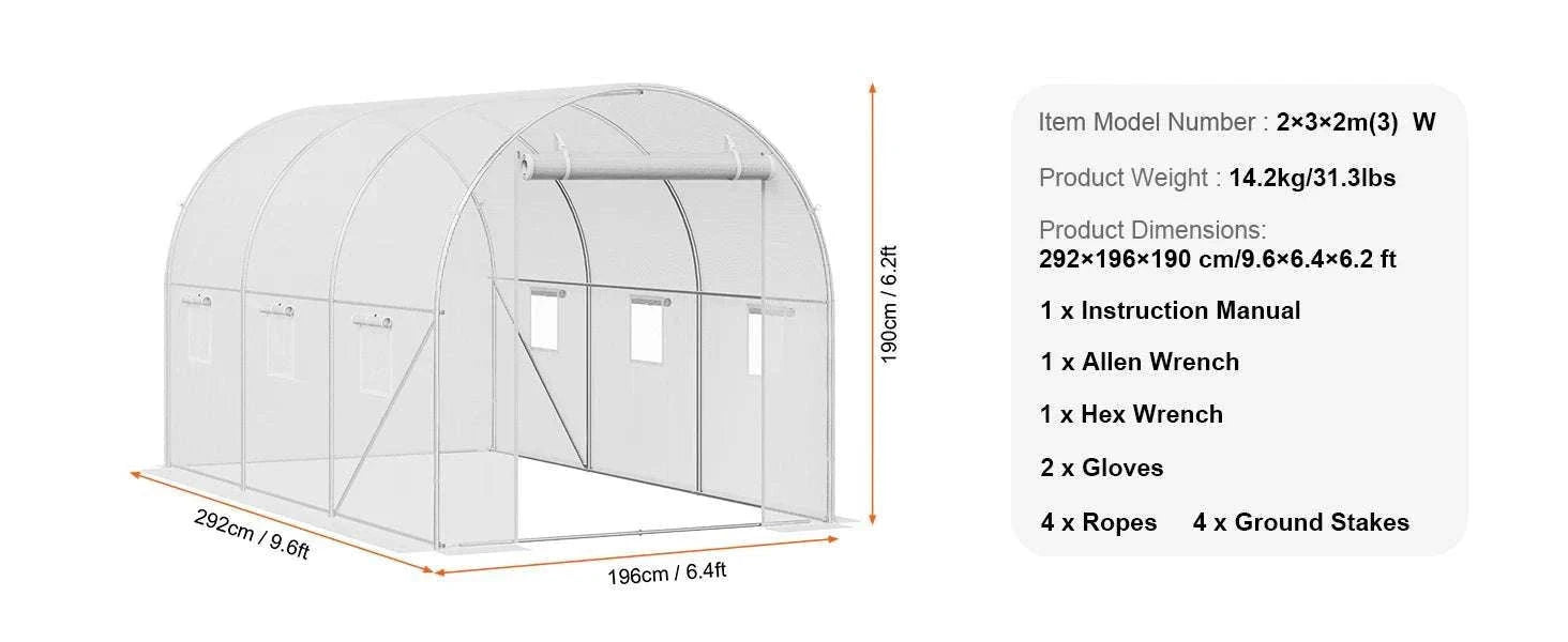 Walk-In Tunnel Greenhouse with PE Cover Steel Frame 11.3x6.4x6.3 ft-20x10x7ft green / United States / Green 20x10x7 ft