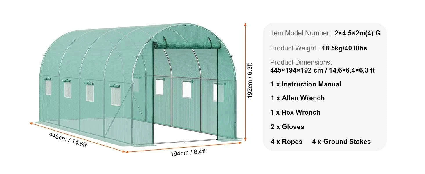 Walk-In Tunnel Greenhouse with PE Cover Steel Frame 11.3x6.4x6.3 ft-20x10x7ft green / United States / Green 20x10x7 ft