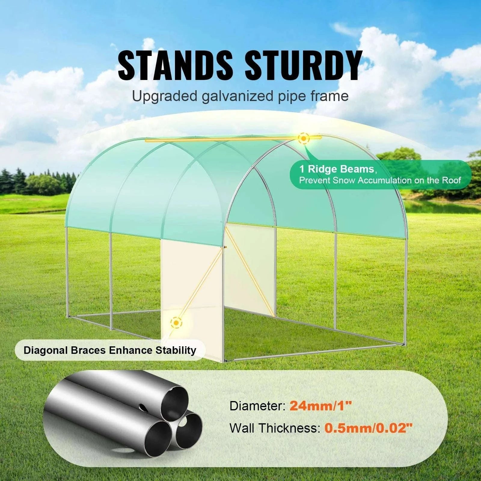 Walk-In Tunnel Greenhouse with PE Cover Steel Frame 11.3x6.4x6.3 ft-20x10x7ft green / United States / Green 20x10x7 ft