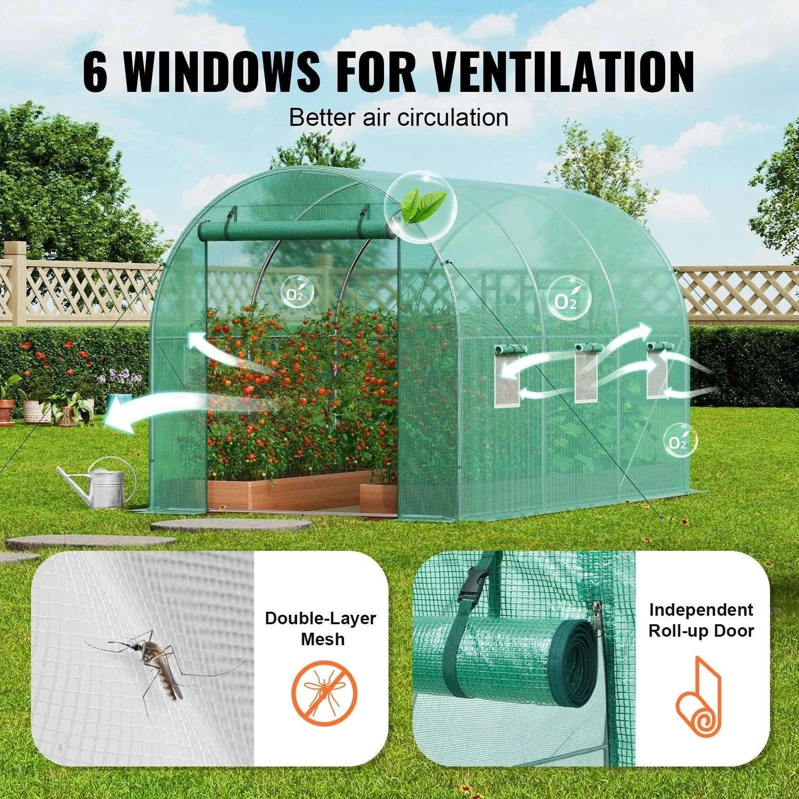 Walk-In Tunnel Greenhouse with PE Cover Steel Frame 11.3x6.4x6.3 ft-20x10x7ft green / United States / Green 20x10x7 ft