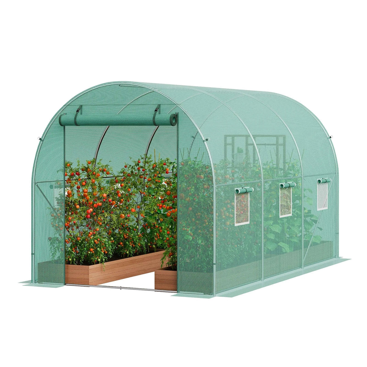 Walk-in Tunnel Greenhouse with Steel Frame and PE Cover-20x10x7ft green / United States