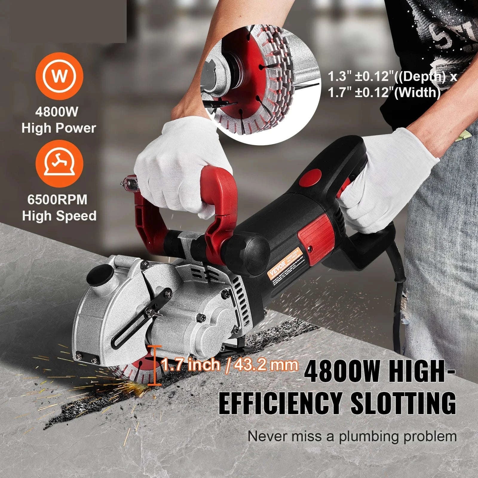 Wall Chaser Cutting Machine 4800W with 5 Saw Blades-spain