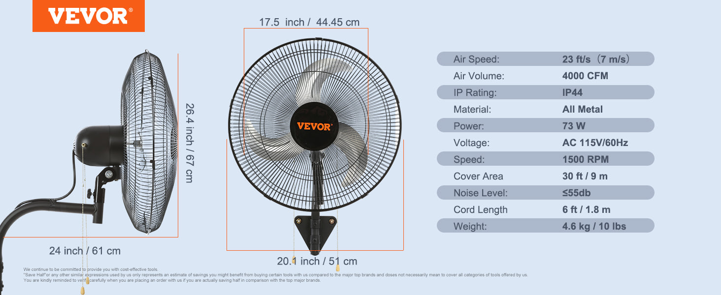 Wall-Mount Misting Fan 3-Speed Oscillating IP44 9500 CFM