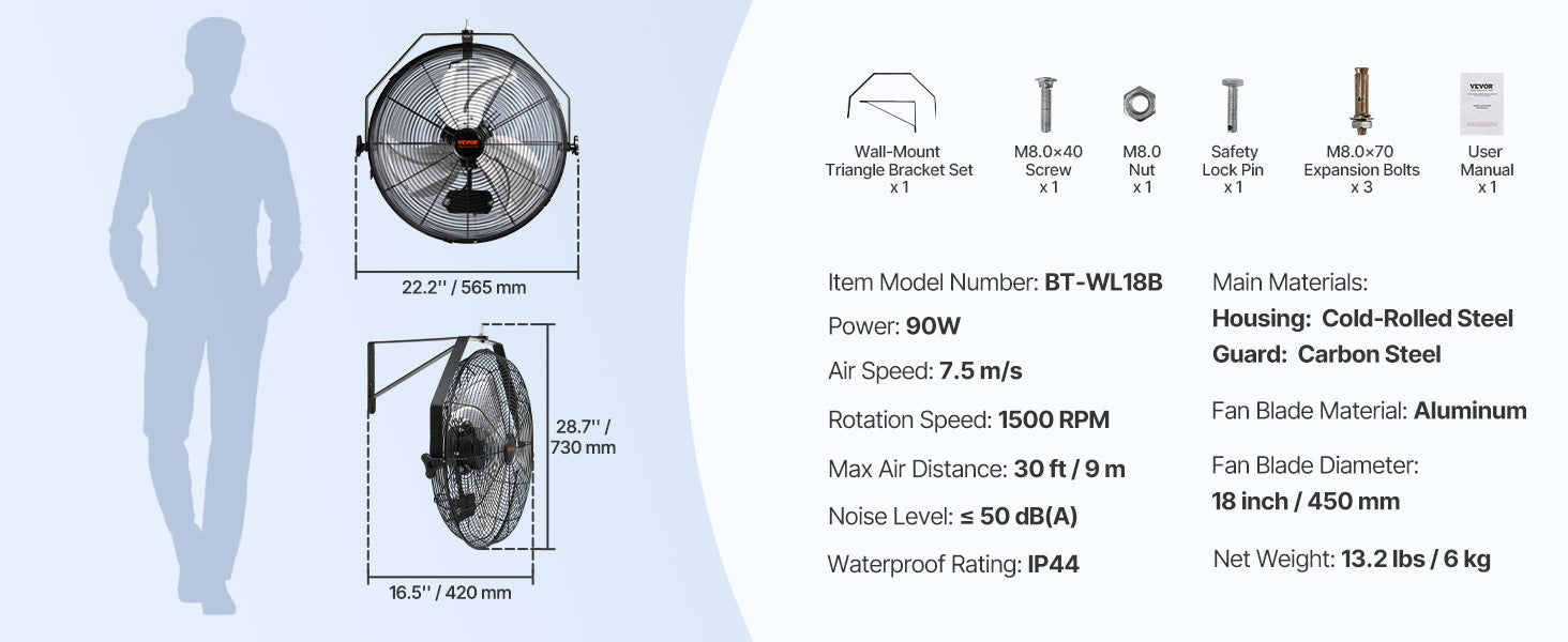 Wall-Mount Misting Fan 3-Speed Oscillating IP44 9500 CFM