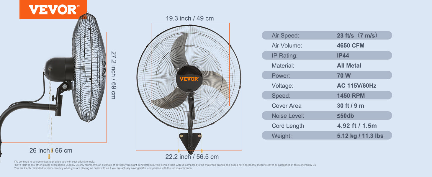 Wall-Mount Misting Fan 3-Speed Oscillating IP44 9500 CFM