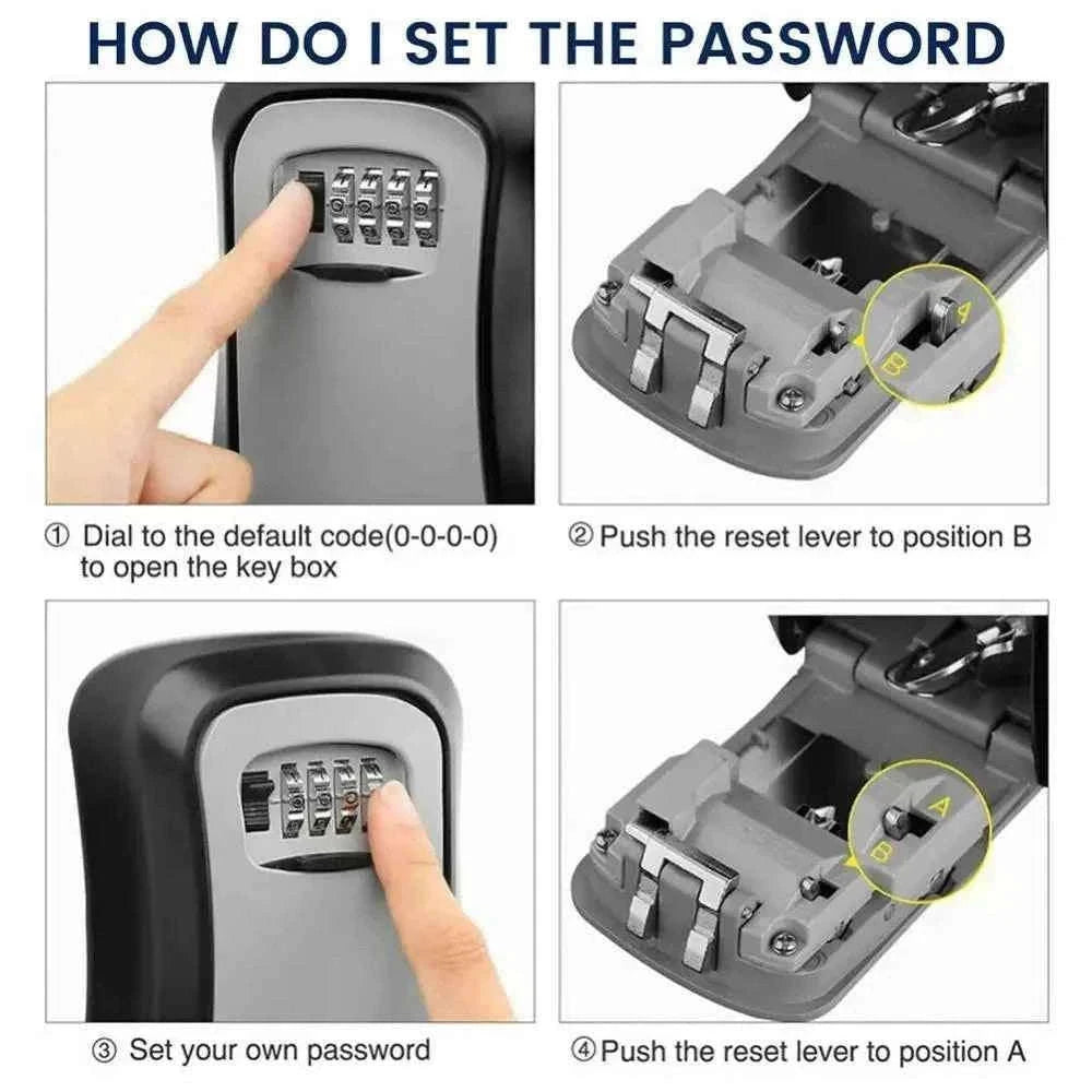 Wall Mount 4-Digit Password Key Lock Box-black