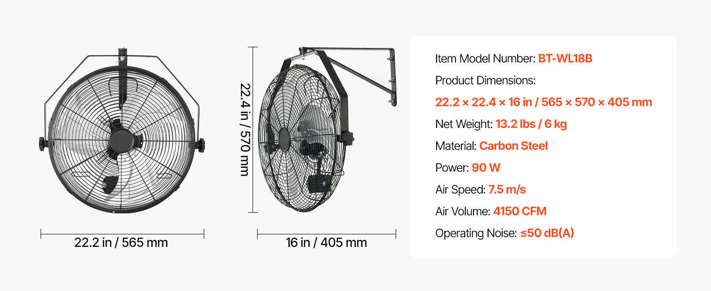 Wall Mount Fan 18/20 Inch 3-Speed Adjustable Rotation Angle-20in / United States
