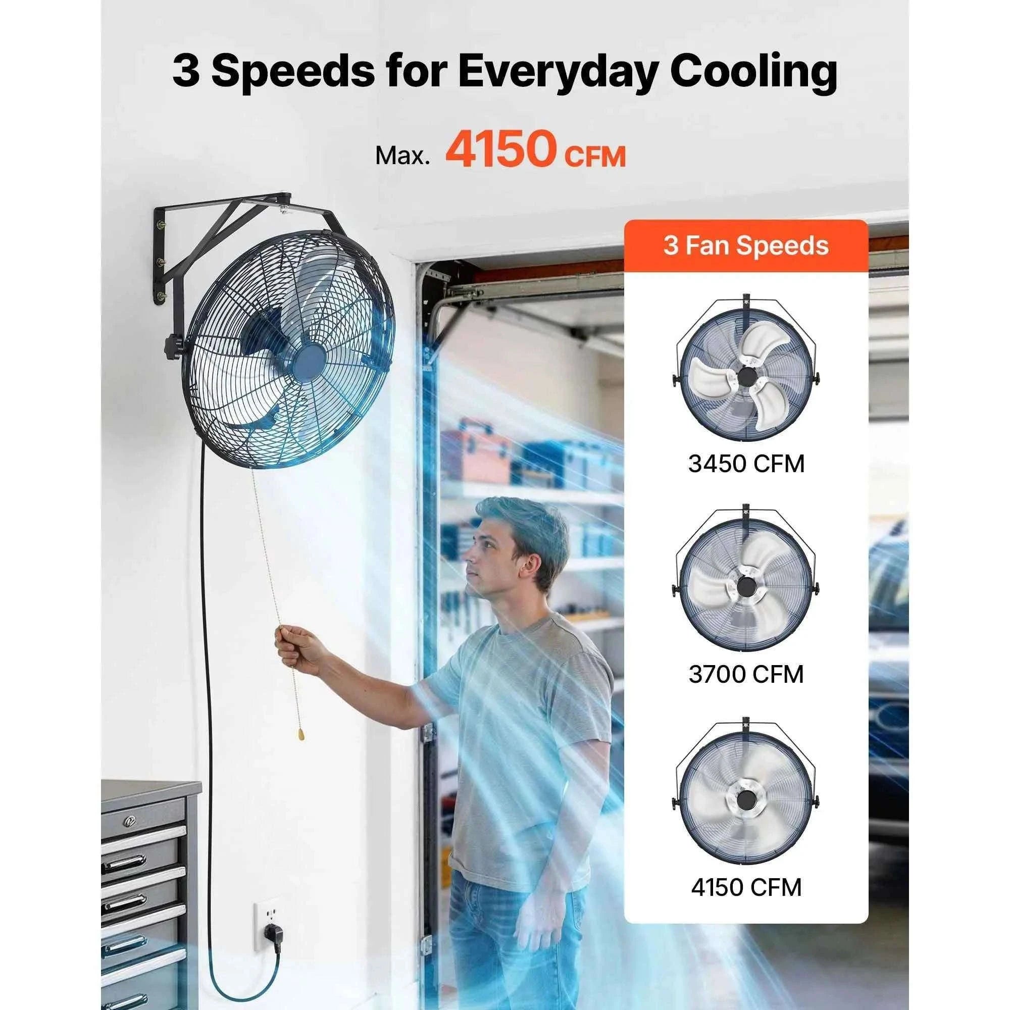 Wall Mount Fan 18/20 Inch 3-Speed Adjustable Rotation Angle-20in / United States