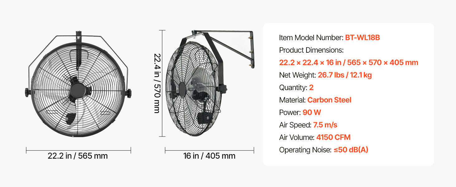 Wall Mount Fan 18/20 Inch 3-Speed Adjustable Rotation Angle-20in / United States