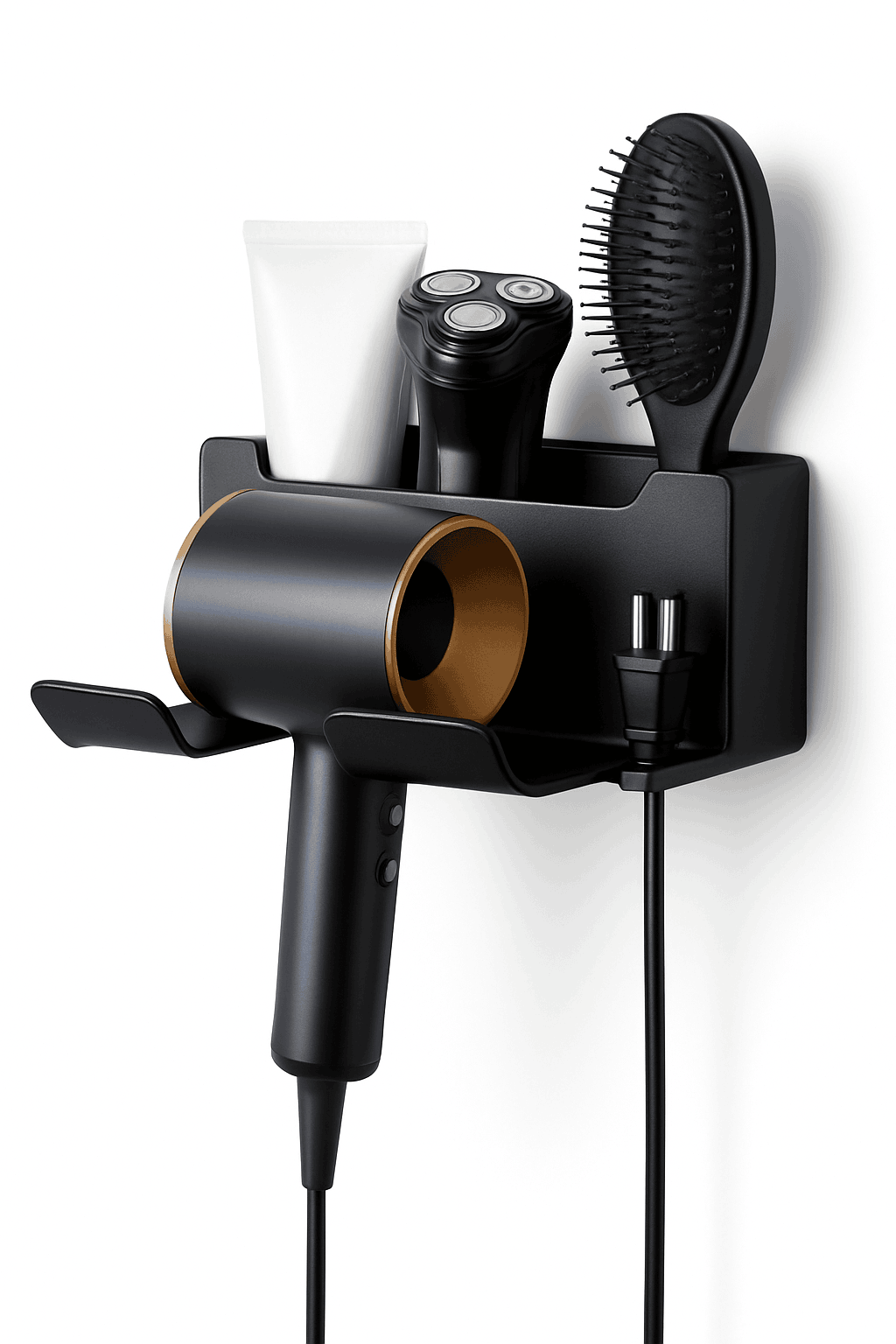 Wall Mount Hair Dryer Holder and Straightener Stand-black