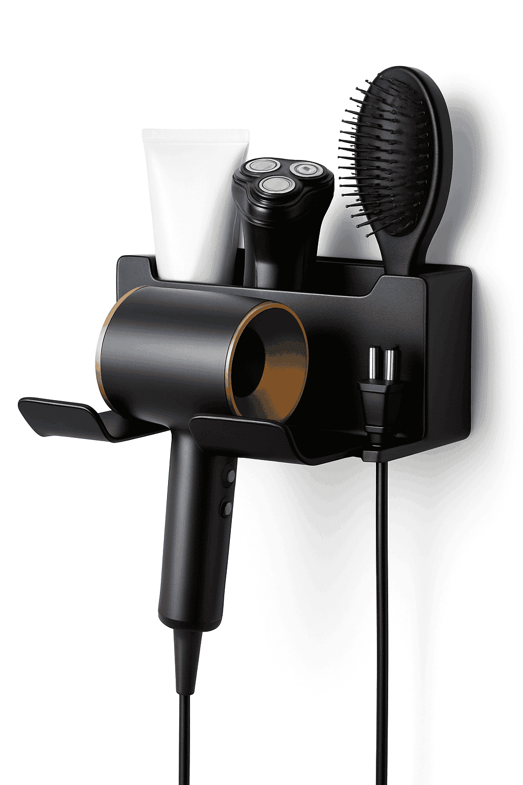Wall Mount Hair Dryer Holder and Straightener Stand-black