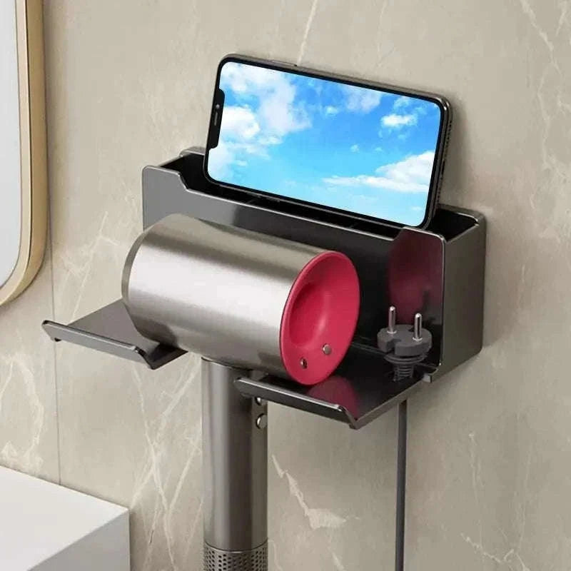 Wall Mount Hair Dryer Holder and Straightener Stand-black
