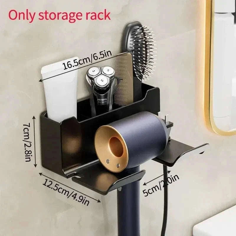 Wall Mount Hair Dryer Holder and Straightener Stand-black