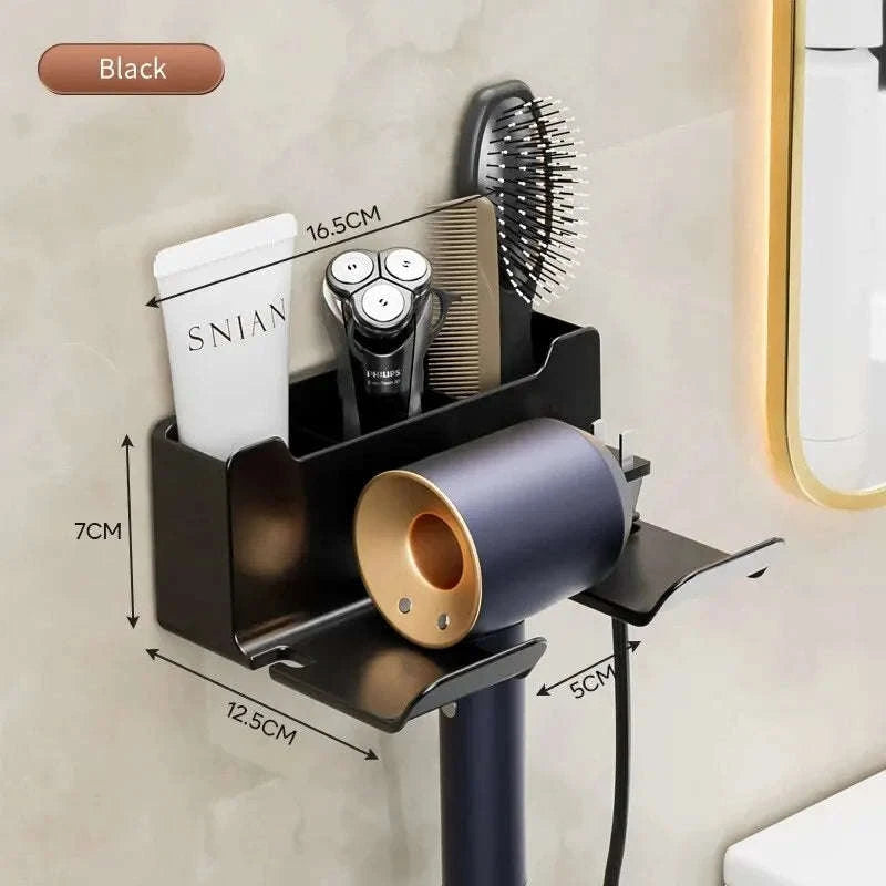 Wall Mount Hair Dryer Holder & Straightener Stand-black