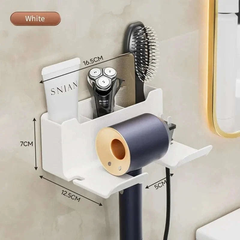 Wall Mount Hair Dryer Holder & Straightener Stand-black