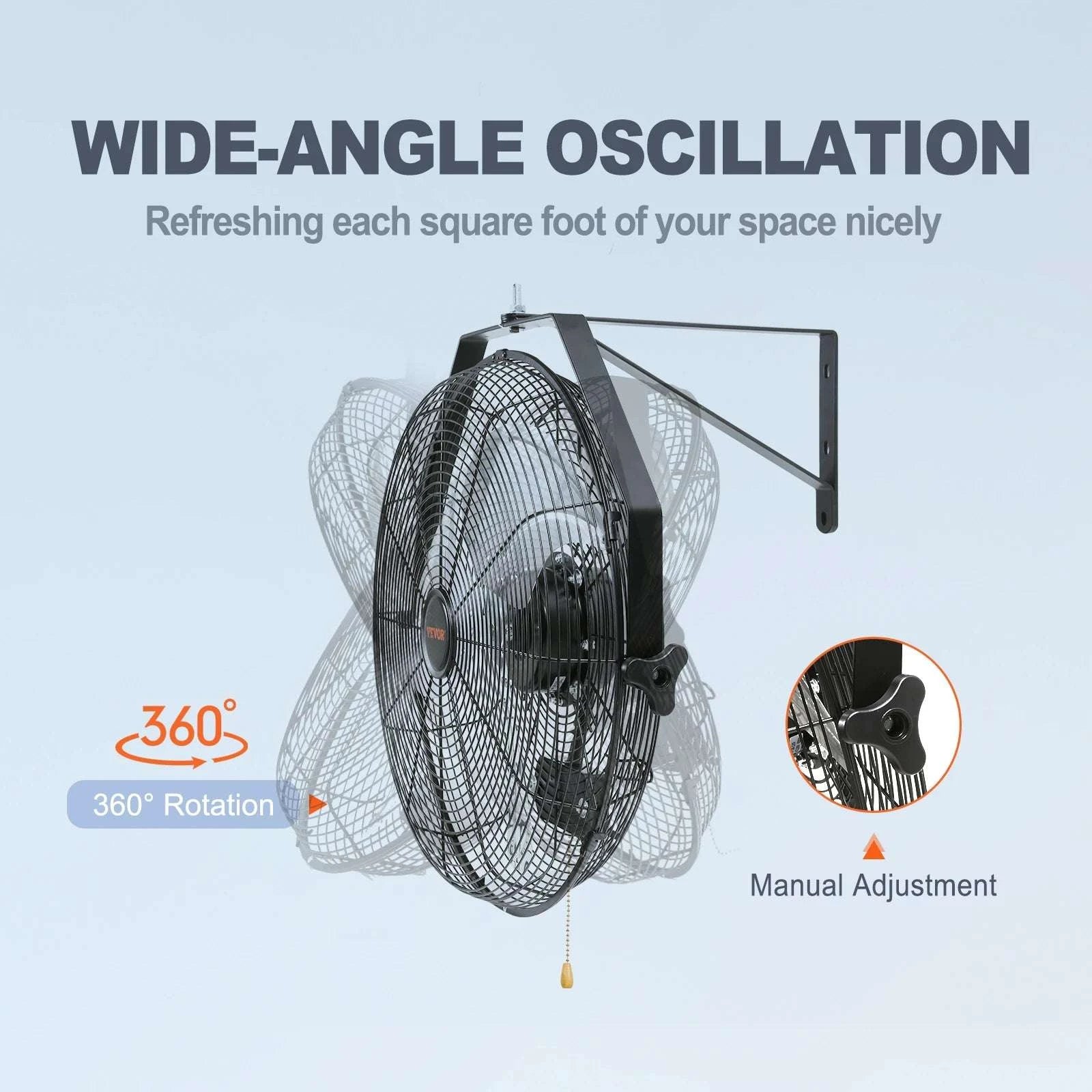 Wall Mount Industrial Fan 4150 CFM Waterproof Oscillating 90W-17.6inch / United States