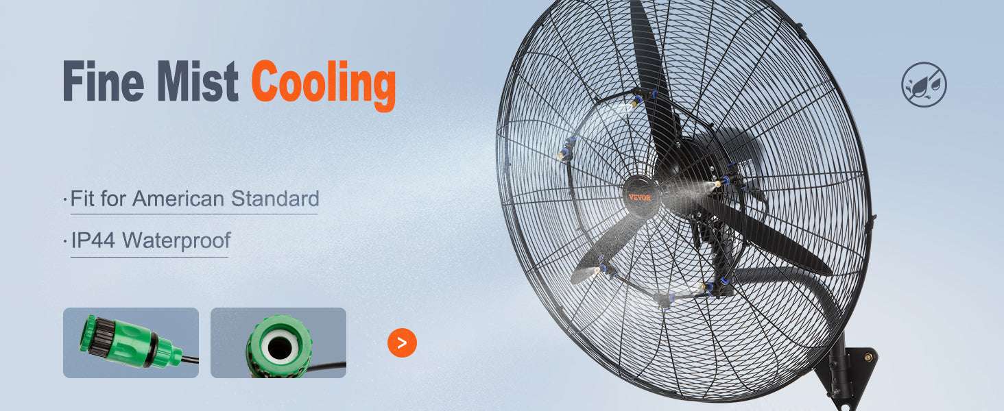Wall-Mount Misting Fan 3-Speed Oscillating IP44 9500 CFM-20in Rocking / United States