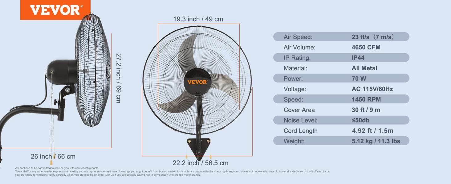 Wall-Mount Misting Fan 3-Speed Oscillating IP44 9500 CFM-20in Rocking / United States