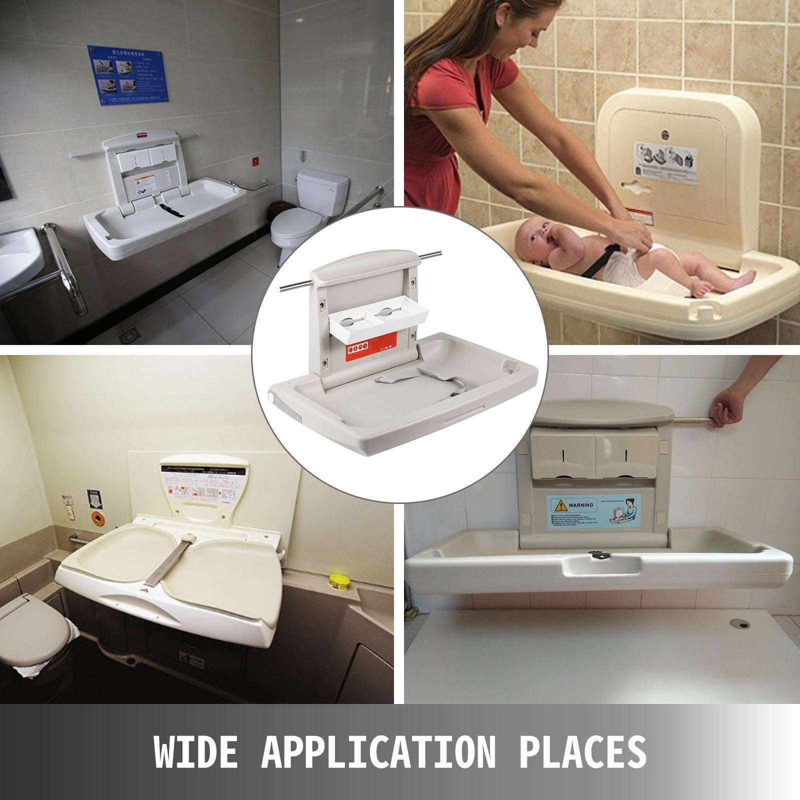 Wall Mounted Baby Changing Station Fold-Down Vertical Gray-Gray / United States