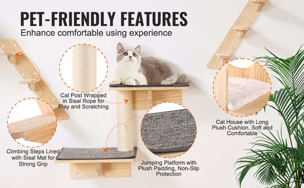 Wall Mounted Cat Shelves with Jumping Boards, Hammocks and Cat Tree-7sets / Poland