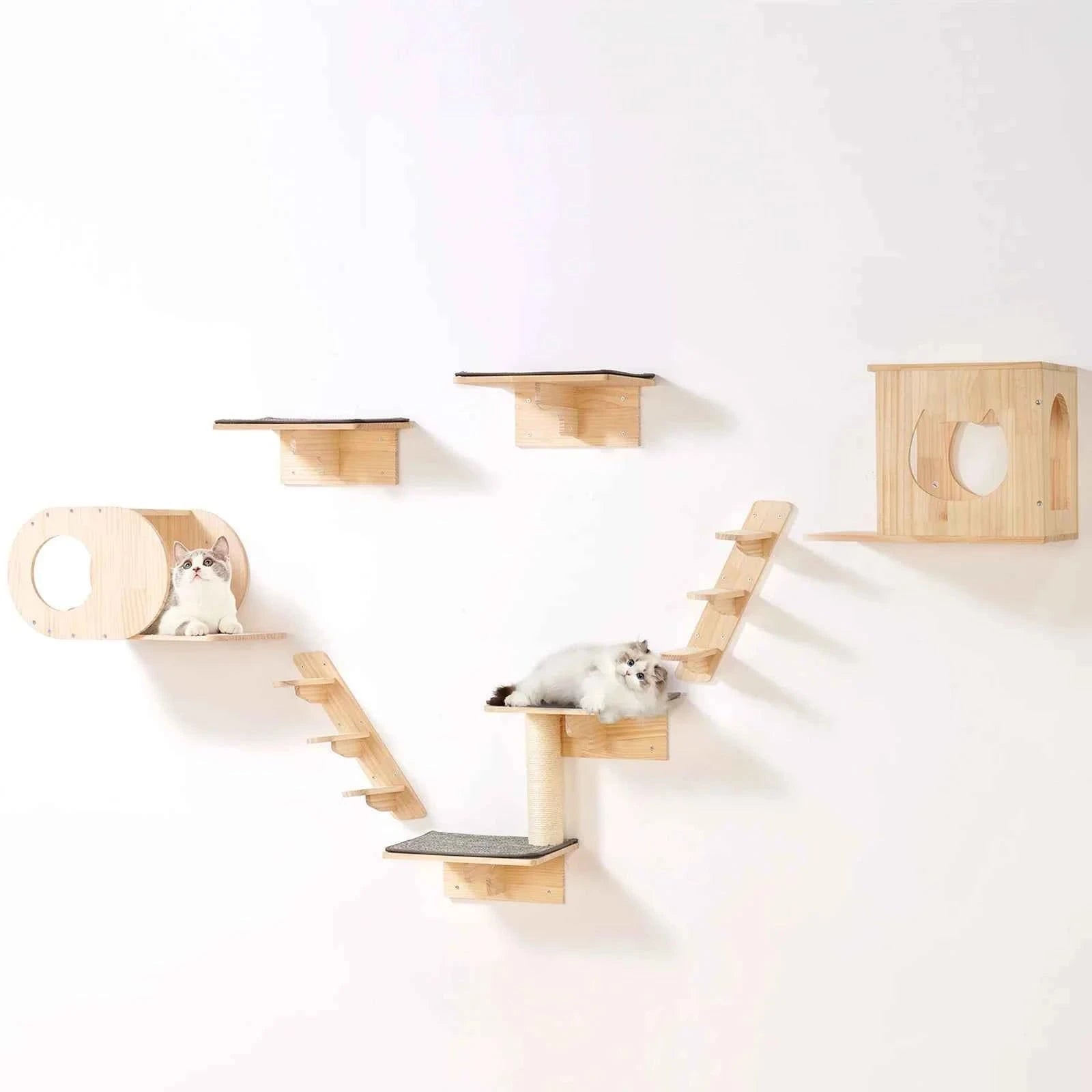 Wall Mounted Cat Shelves with Jumping Boards, Hammocks and Cat Tree-7sets / Poland