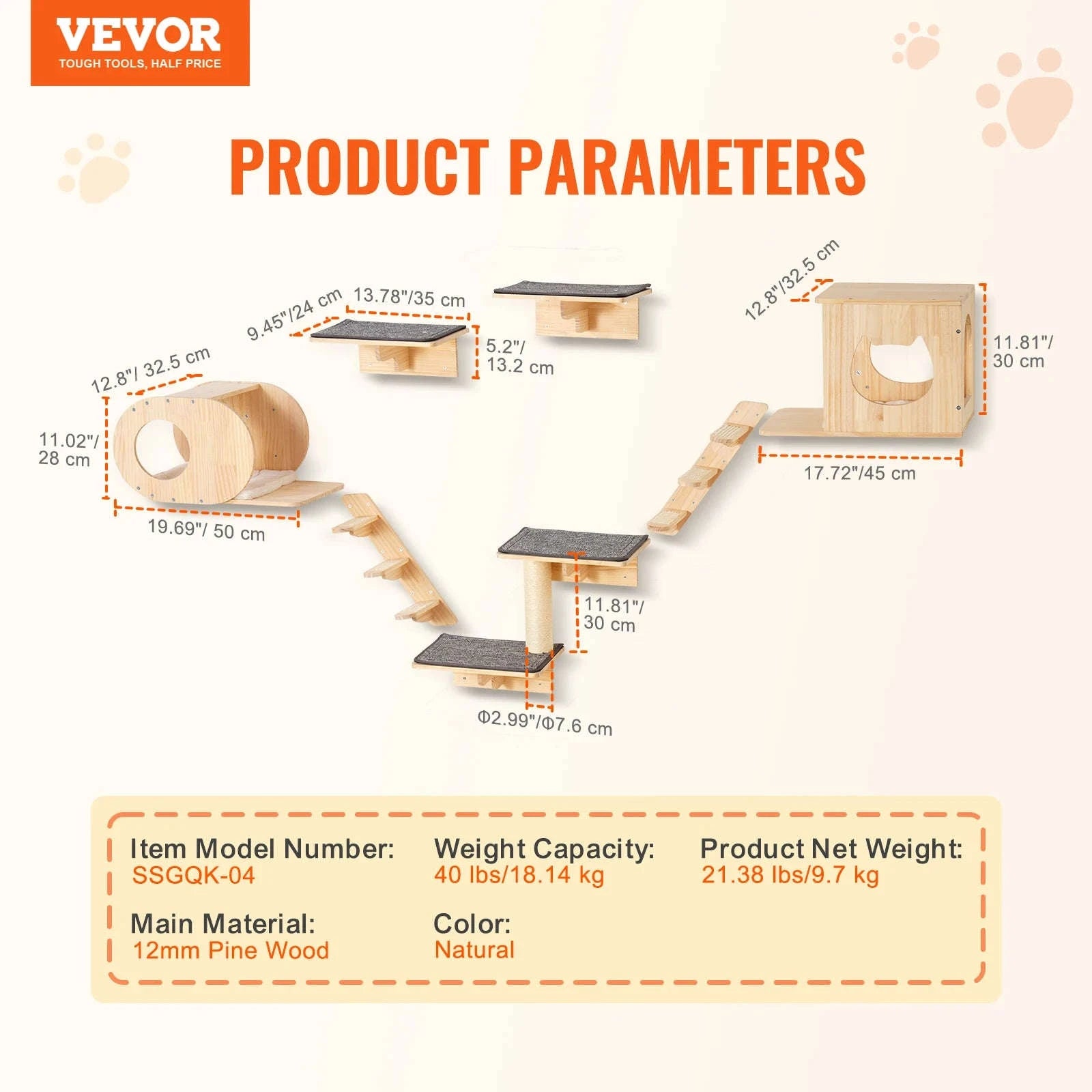 Wall Mounted Cat Shelves with Jumping Boards, Hammocks and Cat Tree-7sets / Poland