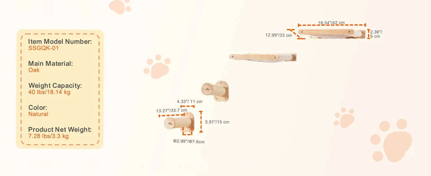 Wall Mounted Cat Shelves with Jumping Boards, Hammocks and Cat Tree-7sets / Poland