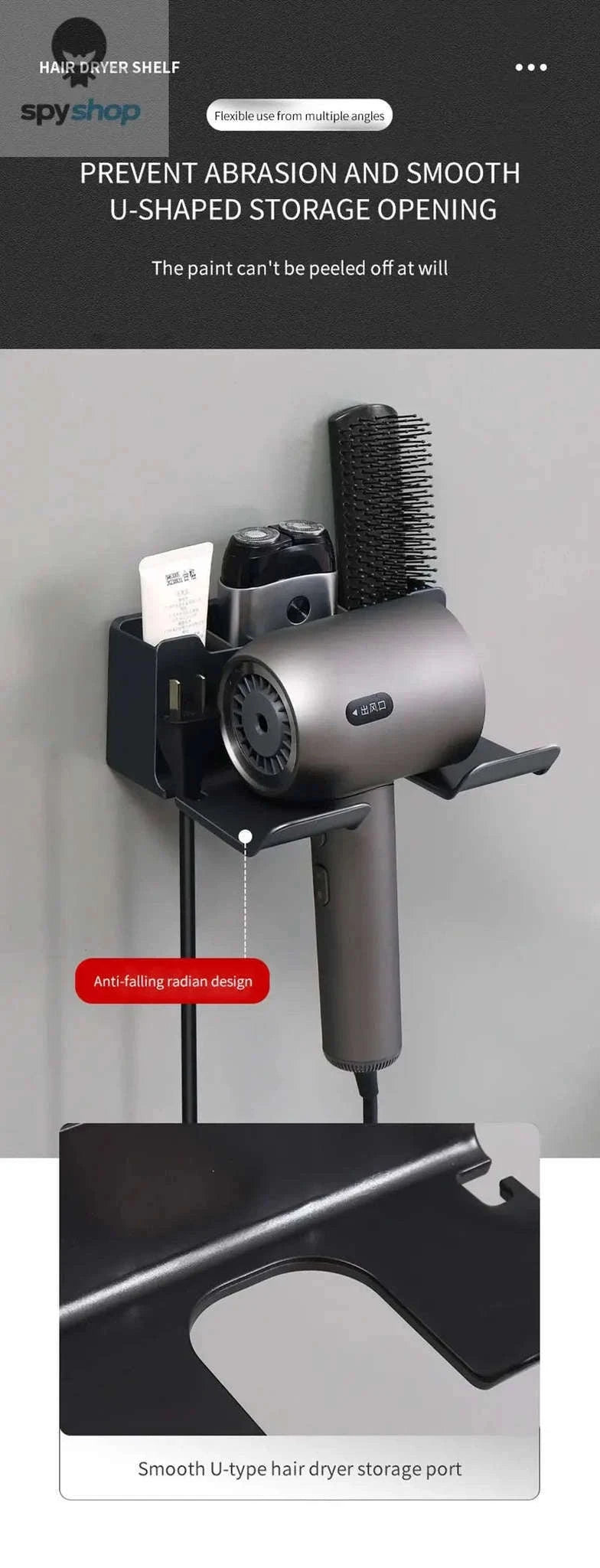 Wall Mounted Hair Dryer Holder for a Cleaner Bathroom-B-Black-2pcs