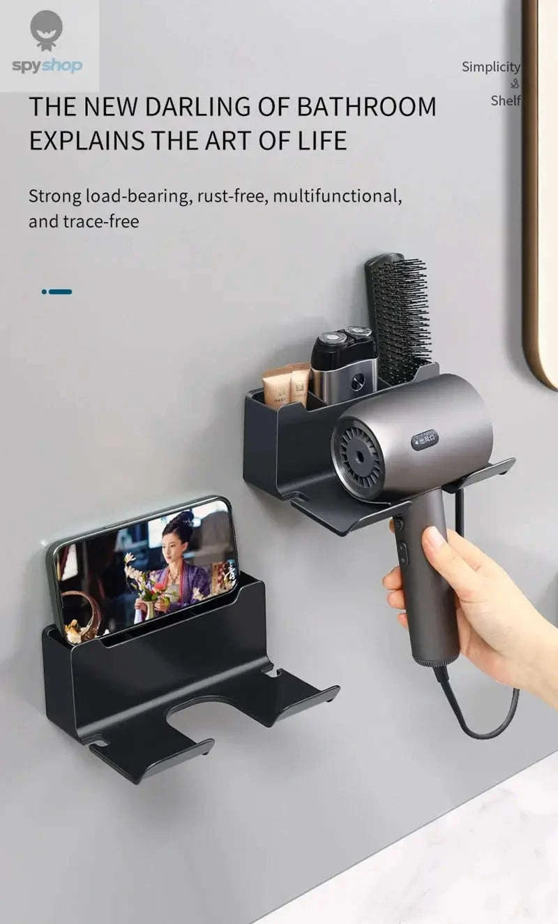 Wall Mounted Hair Dryer Holder – Space-Saving Bathroom Organizer-B-Black-2pcs