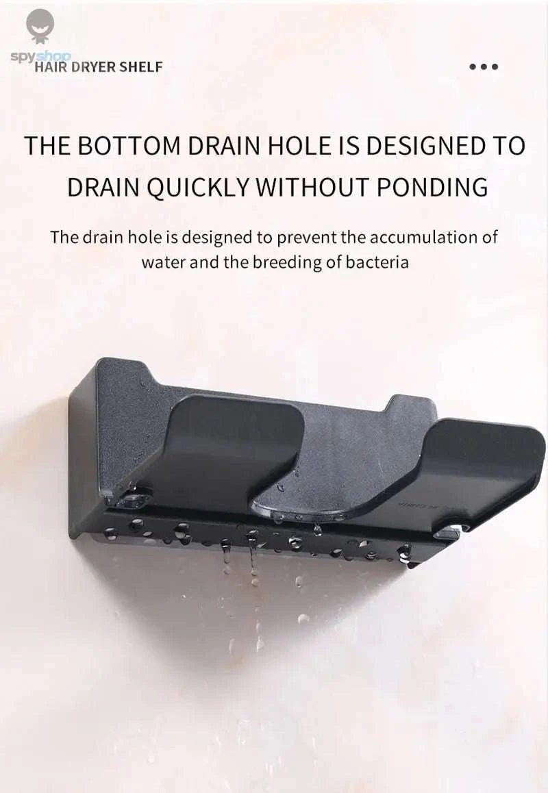 Wall Mounted Hair Dryer Holder – Space-Saving Bathroom Organizer-B-Black-2pcs