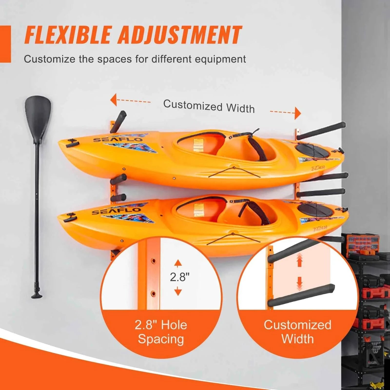 Wall Mounted Kayak Storage Rack 4-Capacity 400 lbs Load-wall4pcs / United States