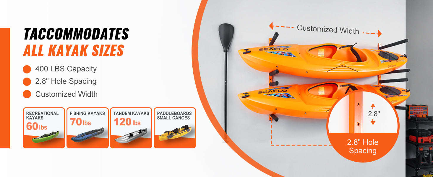 Wall Mounted Kayak Storage Rack 4-Capacity 400 lbs Load-wall4pcs / United States