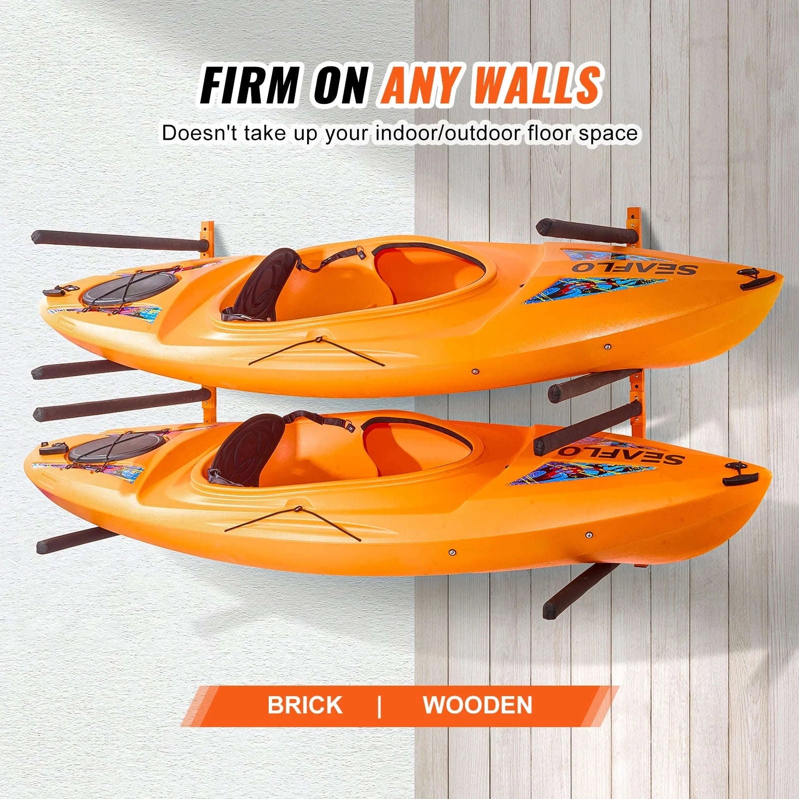 Wall Mounted Kayak Storage Rack 4-Capacity 400 lbs Load-wall4pcs / United States