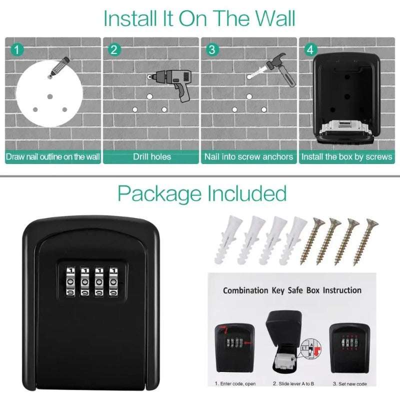 Wall Mounted Key Lock Box with 4 Digit Combination Secure Storage-Black / China Mainland