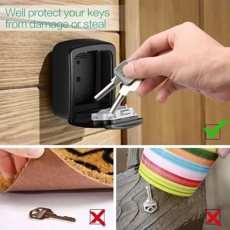 Wall Mounted Key Lock Box with 4 Digit Combination Secure Storage-Black / China Mainland