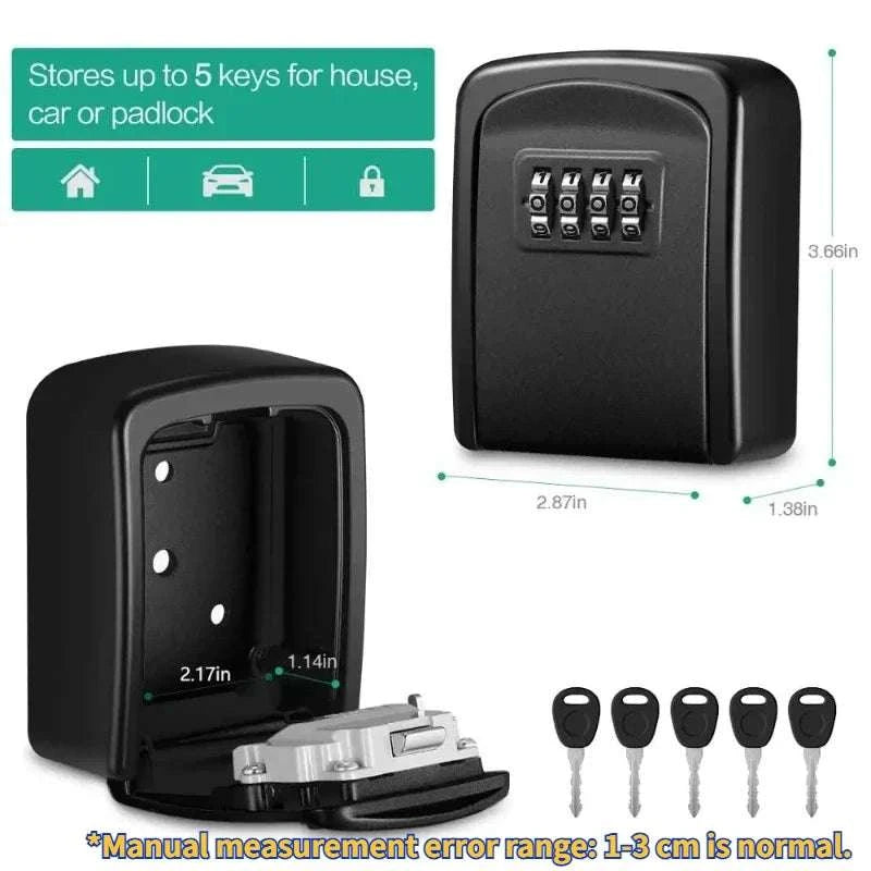 Wall Mounted Key Lock Box with 4 Digit Combination Secure Storage-Black / China Mainland