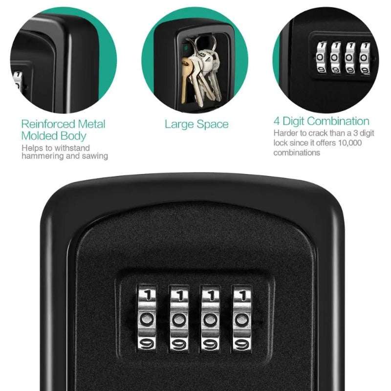 Wall Mounted Key Lock Box with 4 Digit Combination Secure Storage-Black / China Mainland
