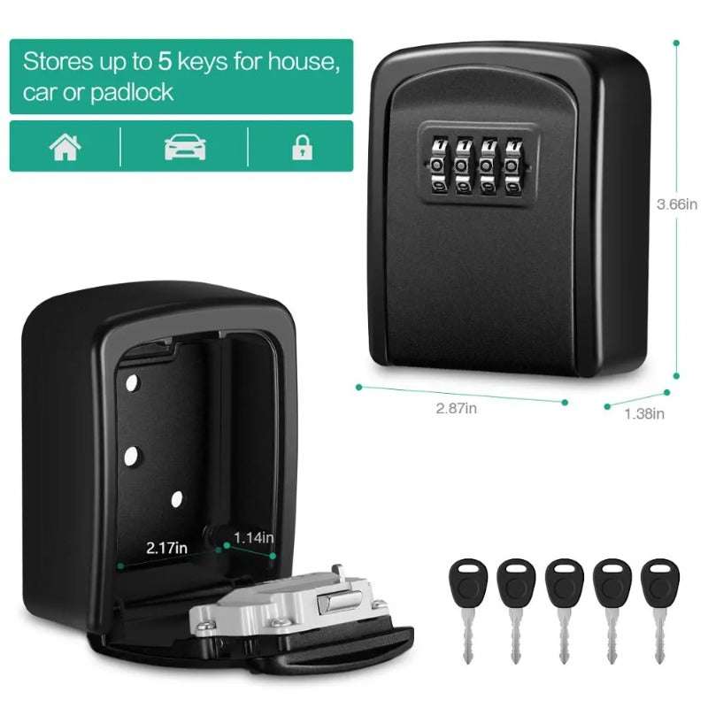 Wall Mounted Key Lock Box with 4 Digit Combination Secure Storage-Black / China Mainland
