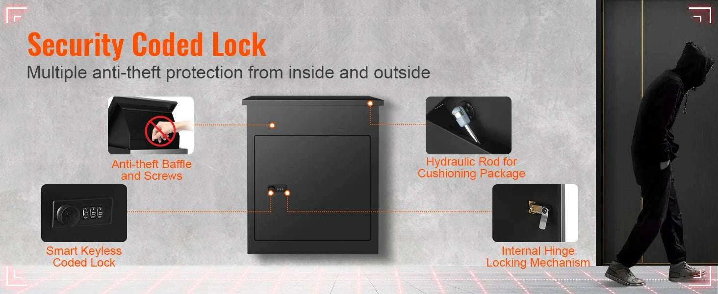 Wall Mounted Locking Package Mailbox Waterproof Anti-Theft Box-42in / UNITED KINGDOM
