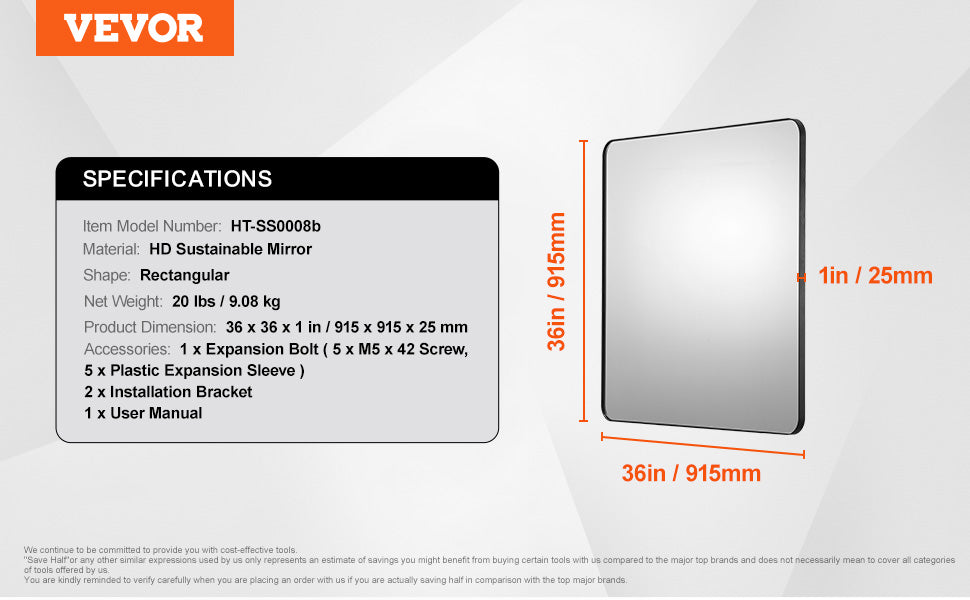Wall Mounted Makeup Mirror with Aluminum Alloy Frame and Shatter-Resistant Film