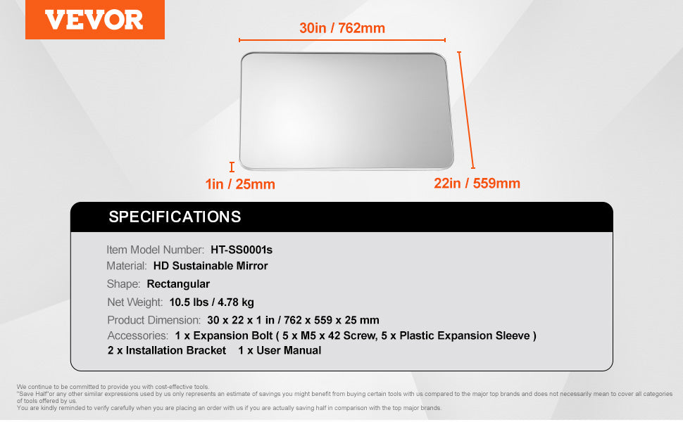 Wall Mounted Makeup Mirror with Aluminum Alloy Frame and Shatter-Resistant Film