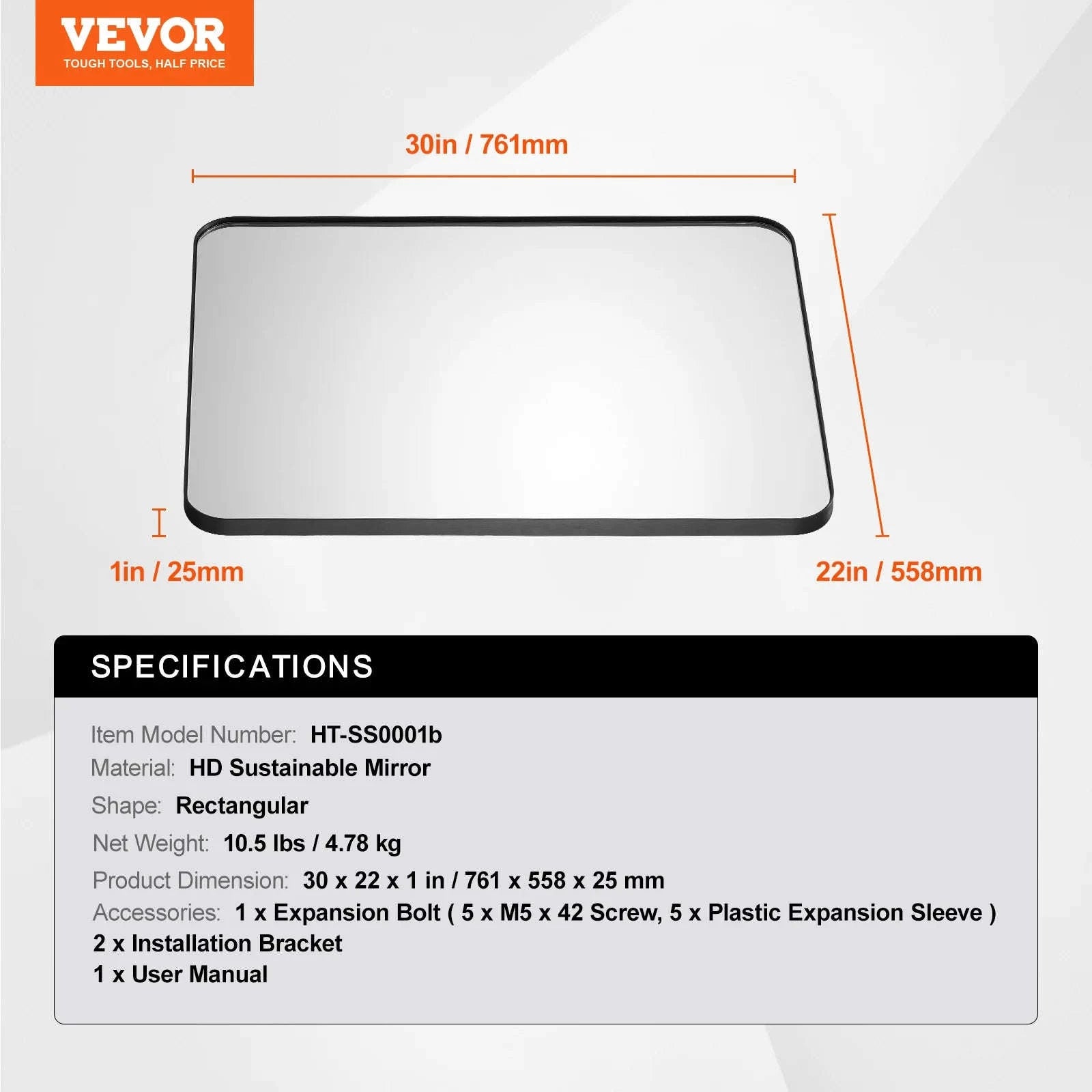 Wall Mounted Makeup Mirror with Aluminum Alloy Frame and Shatter-Resistant Film-28x60inch Black / United States