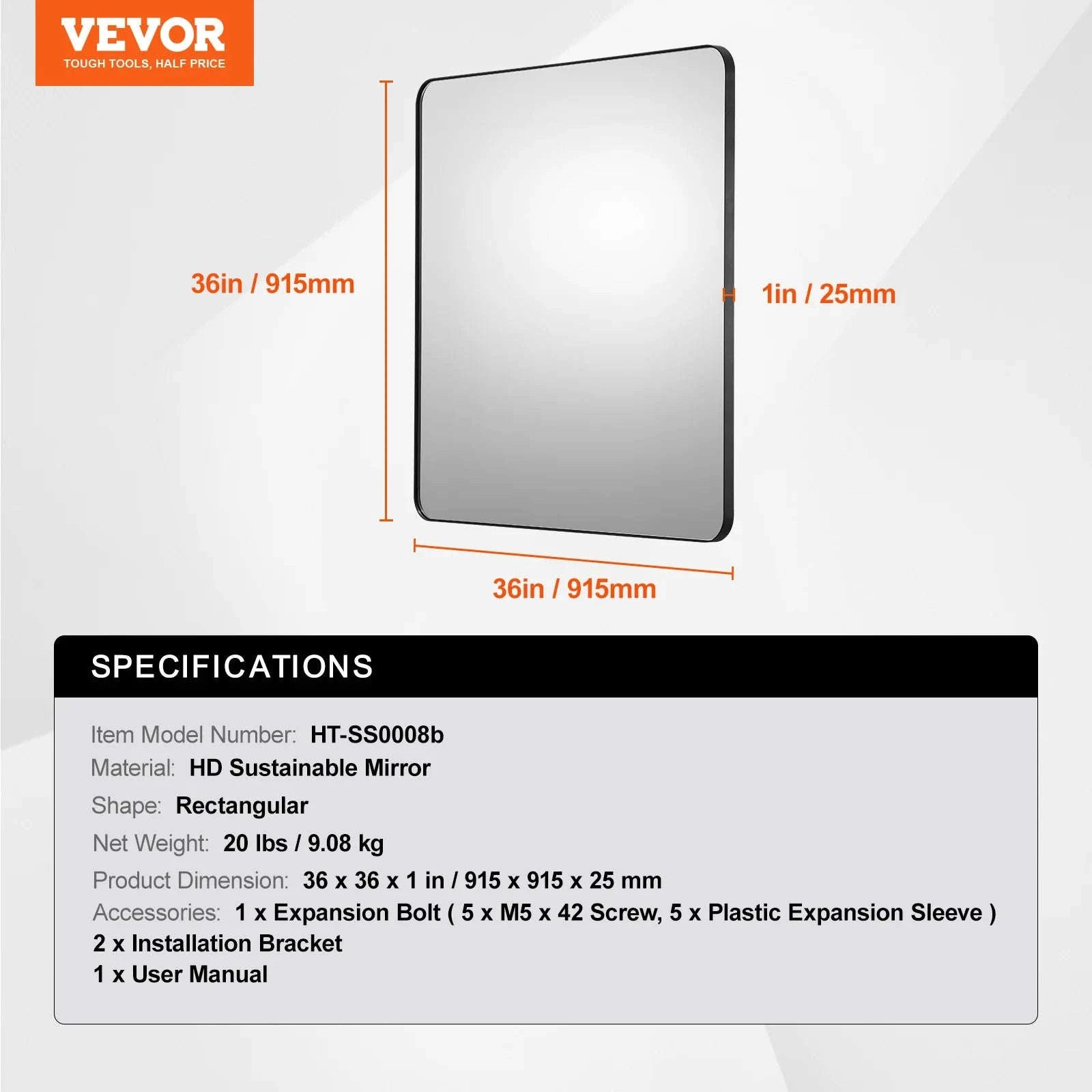 Wall Mounted Makeup Mirror with Aluminum Alloy Frame and Shatter-Resistant Film-28x60inch Black / United States