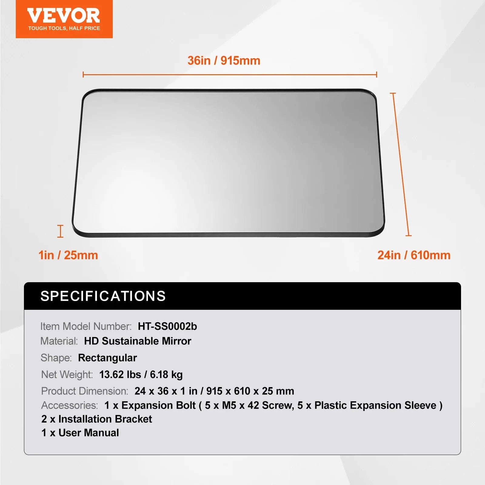 Wall Mounted Makeup Mirror with Aluminum Alloy Frame and Shatter-Resistant Film-28x60inch Black / United States