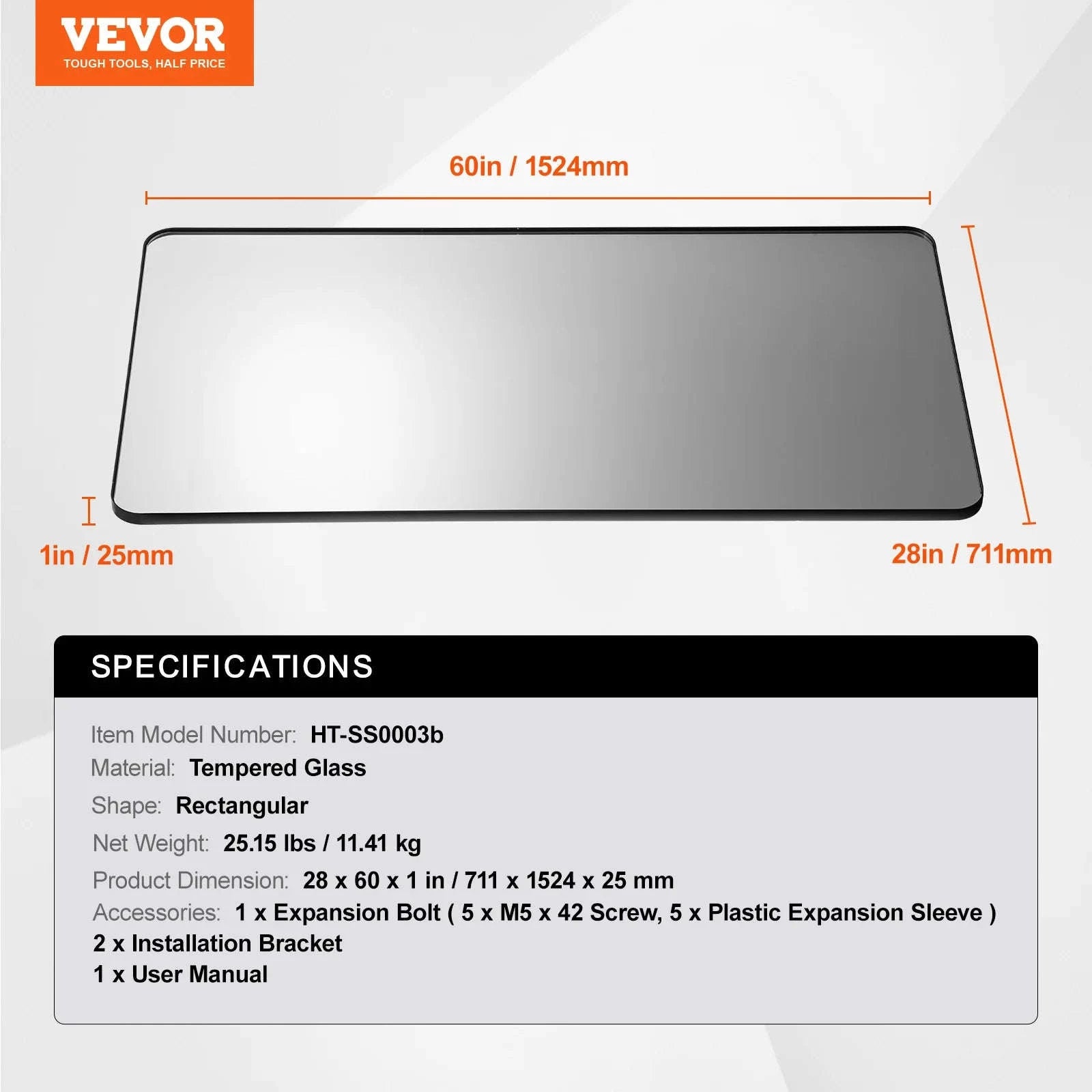 Wall Mounted Makeup Mirror with Aluminum Alloy Frame and Shatter-Resistant Film-28x60inch Black / United States