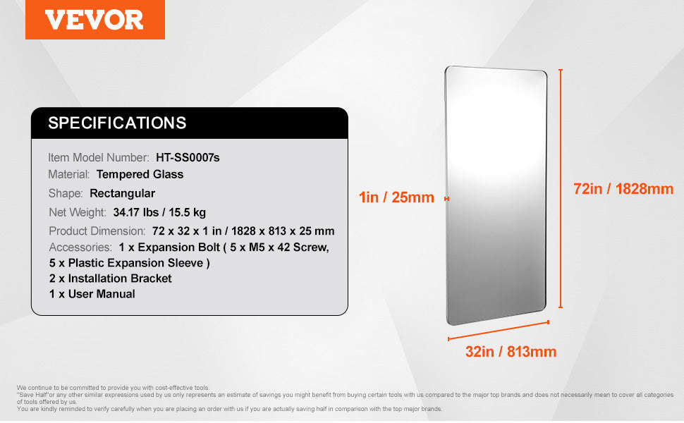 Wall Mounted Makeup Mirror with Aluminum Alloy Frame and Shatter-Resistant Film-28x60inch Black / United States