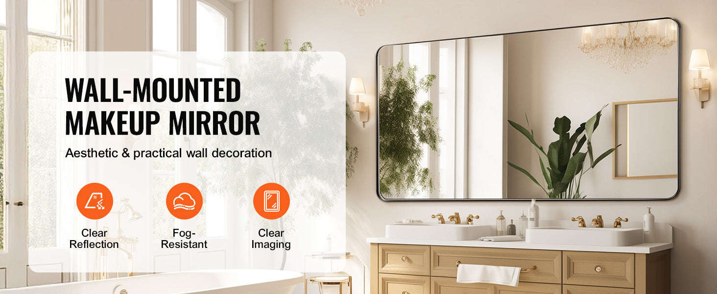 Wall Mounted Makeup Mirror with Aluminum Alloy Frame and Shatter-Resistant Film-28x60inch Black / United States