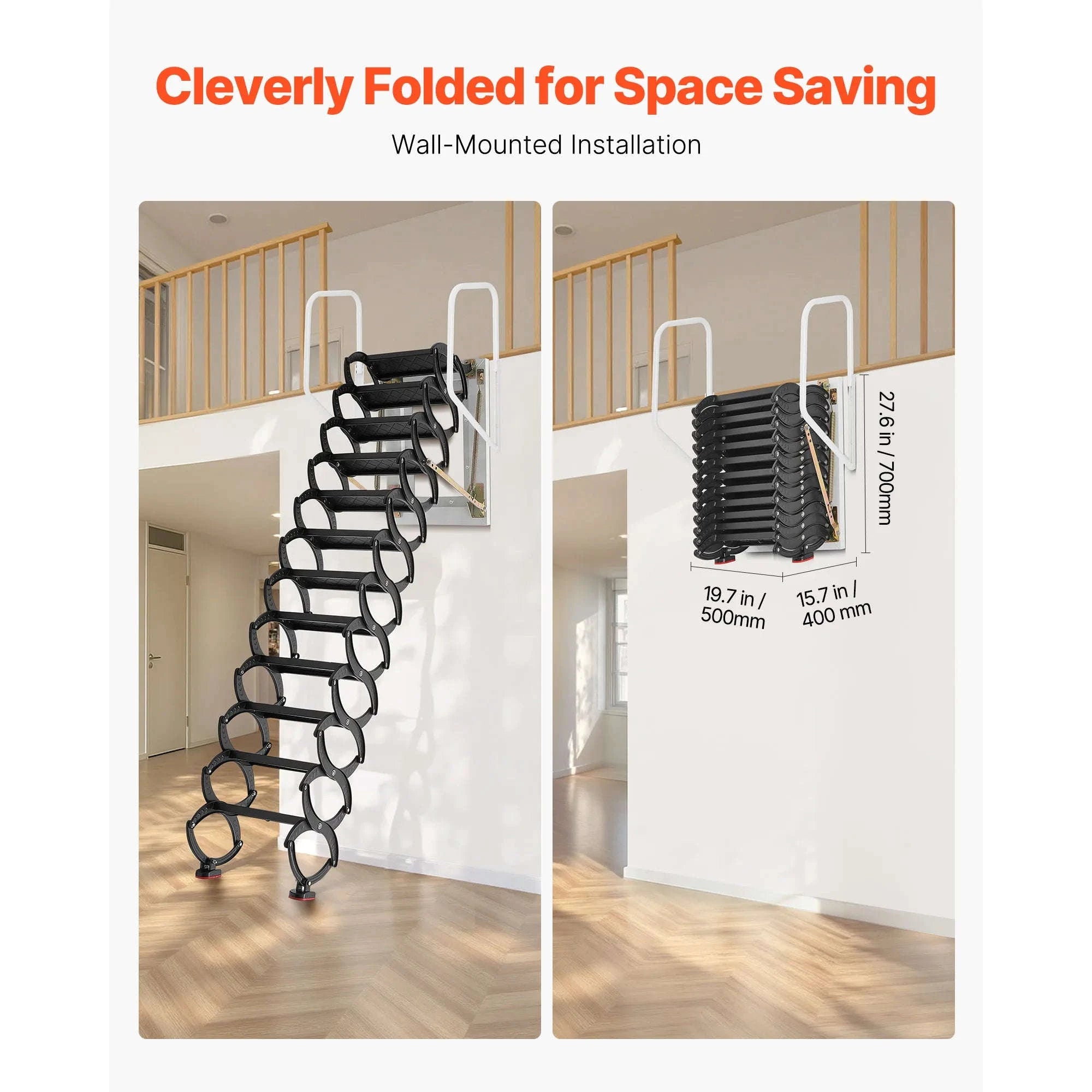 Wall-Mounted Steel Attic Ladder 660 lbs Capacity for 9.5 to 10 ft Ceilings-United States / 3 m
