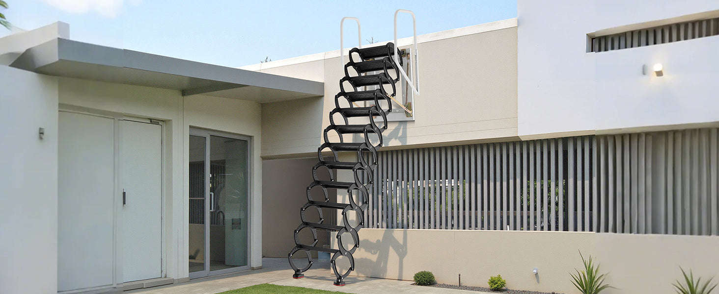 Wall-Mounted Steel Attic Ladder 660 lbs Capacity for 9.5 to 10 ft Ceilings-United States / 3 m
