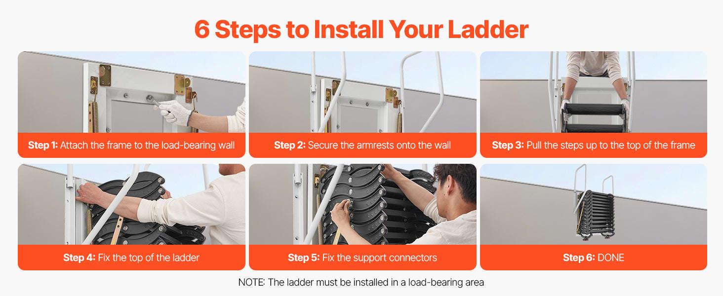 Wall-Mounted Steel Attic Ladder 660 lbs Capacity for 9.5 to 10 ft Ceilings-United States / 3 m